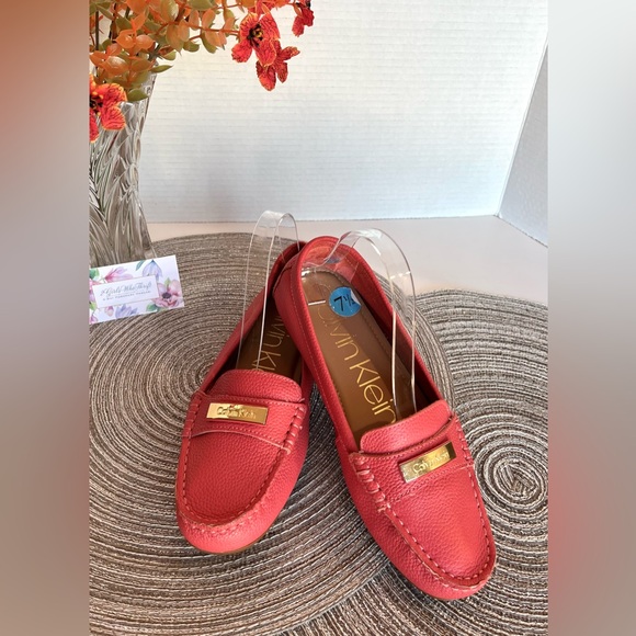 CALVIN KLEIN Shoes - NEW CALVIN KLEIN Driving Loafers “Leta” Pebble Grain Leather Designer Logo
